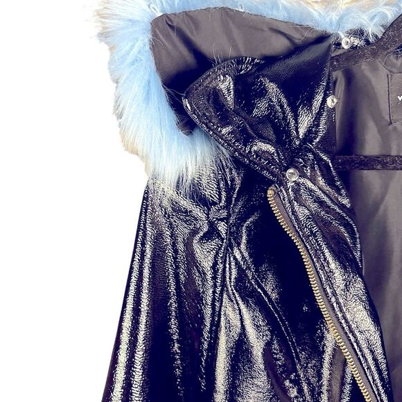 NWOT Who What Where Black Vynil Jacket With Detachable Blue faux Fur Collar. SM - Picture 6 of 7